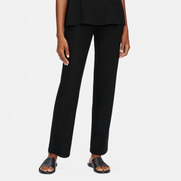 Eileen Fisher Stretch Crepe Side Zip Straight Leg Pants Black Size M - Picture 1 of 8